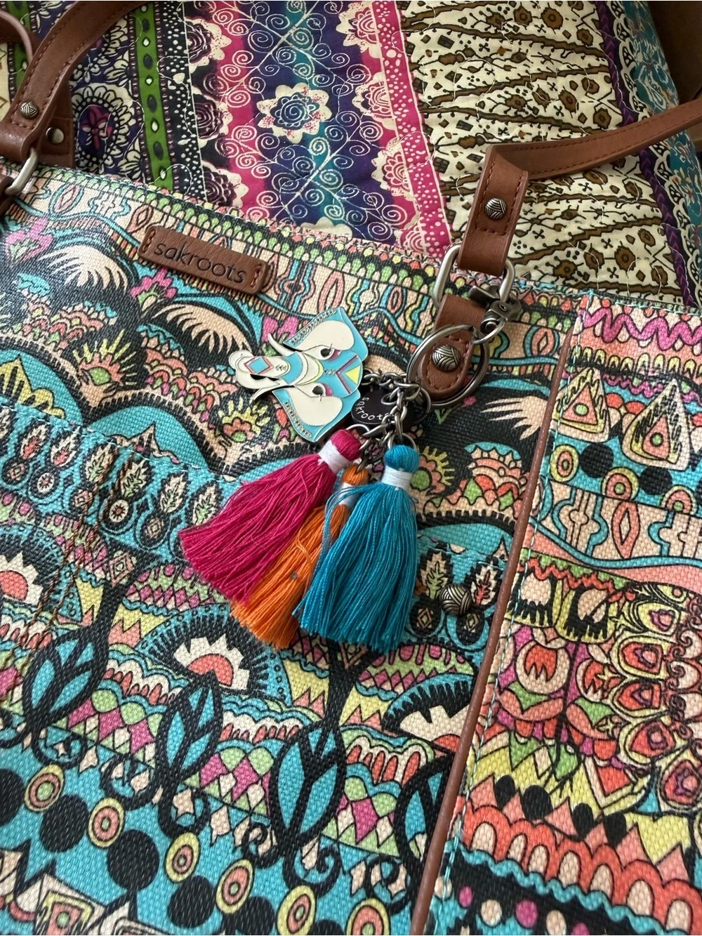 Sakroots Multicolor Boho Tote with Tassel Accents - Picture 2 of 4